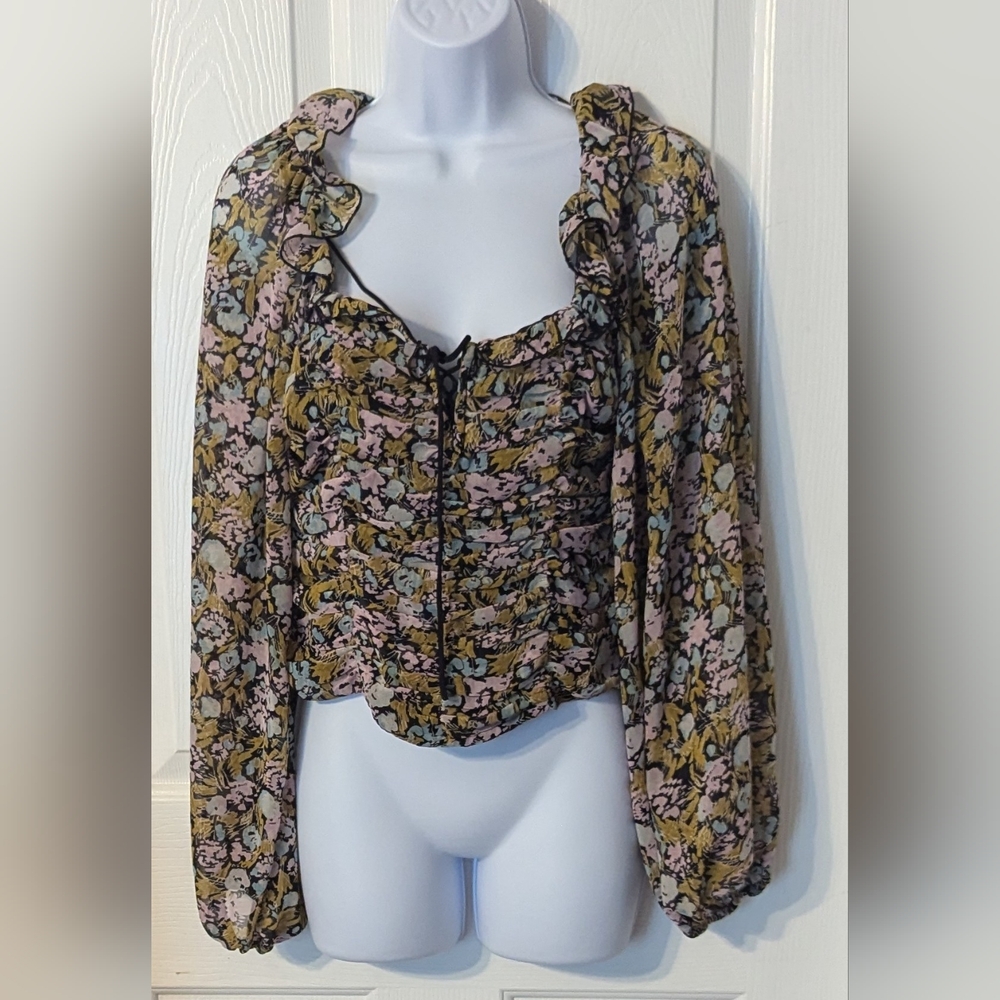 Free people floral sheer blouse Sz: XS